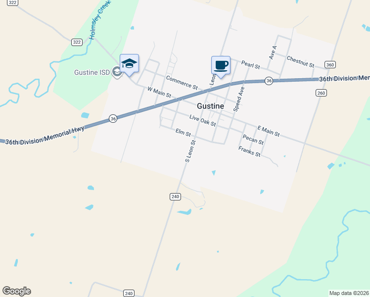 map of restaurants, bars, coffee shops, grocery stores, and more near 304 South Leon Street in Gustine