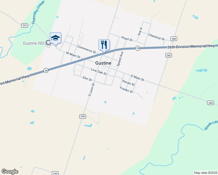 map of restaurants, bars, coffee shops, grocery stores, and more near 306 Cottonbelt Avenue in Gustine
