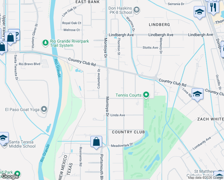 map of restaurants, bars, coffee shops, grocery stores, and more near 5010 Montoya Drive in El Paso