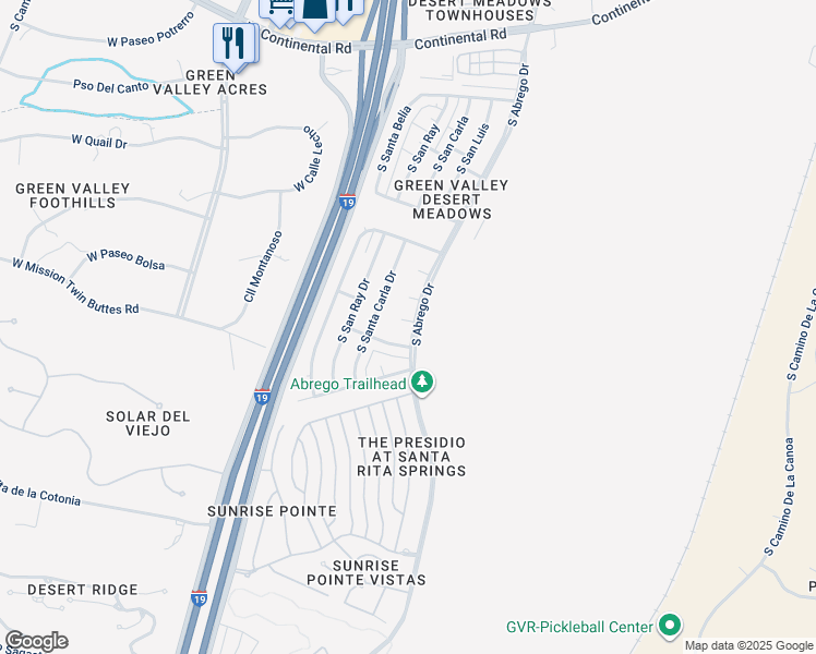 map of restaurants, bars, coffee shops, grocery stores, and more near 1976 South Abrego Drive in Green Valley