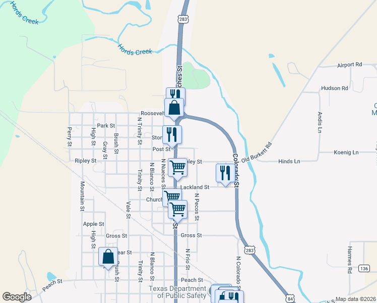 map of restaurants, bars, coffee shops, grocery stores, and more near 303 Post Street in Coleman