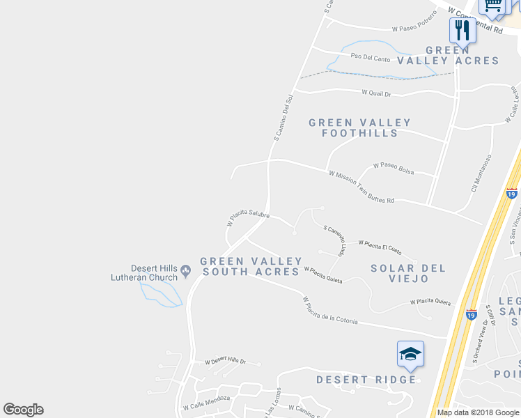map of restaurants, bars, coffee shops, grocery stores, and more near 1260 West Placita Salubre in Green Valley