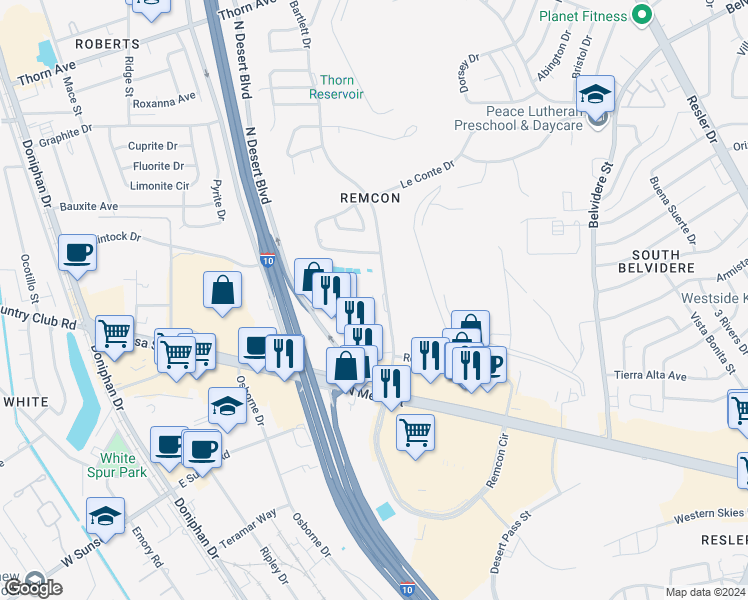 map of restaurants, bars, coffee shops, grocery stores, and more near 221 Bartlett Drive in El Paso