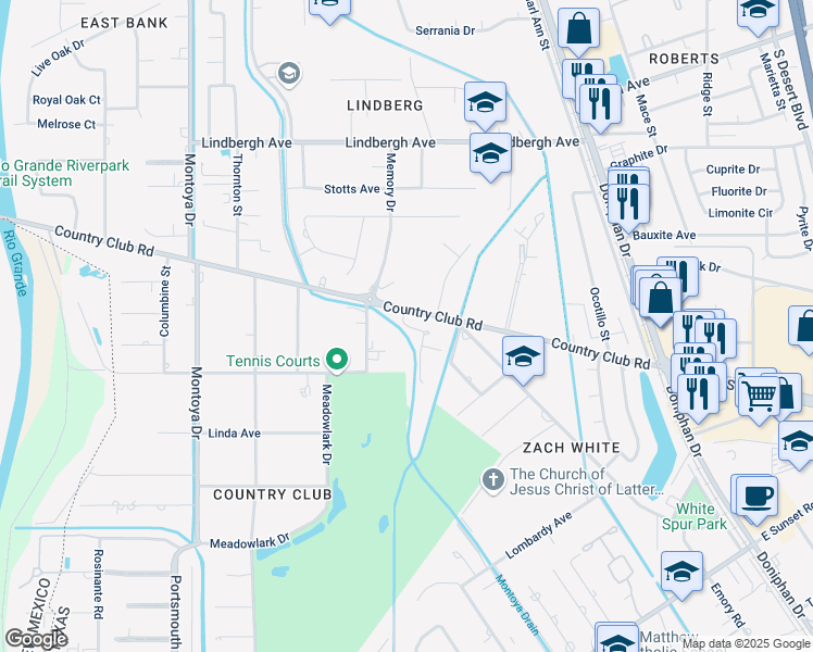 map of restaurants, bars, coffee shops, grocery stores, and more near 5028 1/ Country Club in El Paso