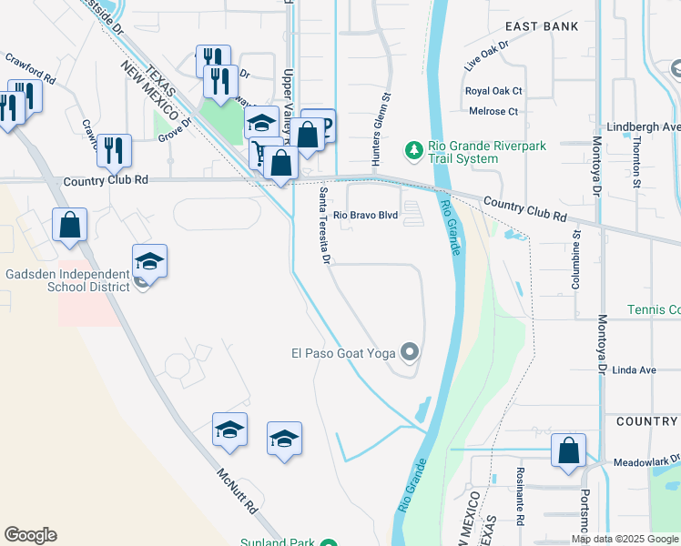 map of restaurants, bars, coffee shops, grocery stores, and more near 5342 Santa Teresita Drive in Santa Teresa