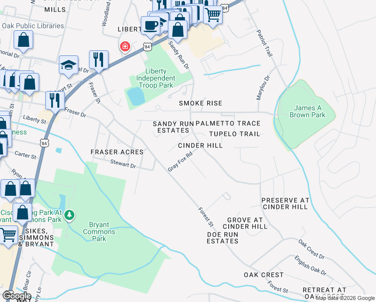 map of restaurants, bars, coffee shops, grocery stores, and more near 306 Liberty Oak Lane in Hinesville