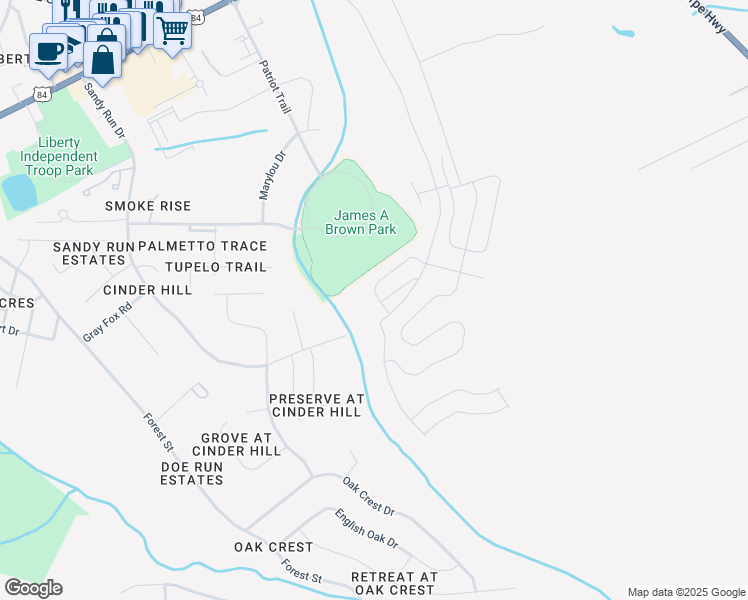 map of restaurants, bars, coffee shops, grocery stores, and more near 800 Tupelo Trail in Hinesville