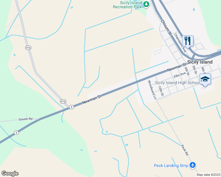 map of restaurants, bars, coffee shops, grocery stores, and more near 1040 Newman Street in Sicily Island