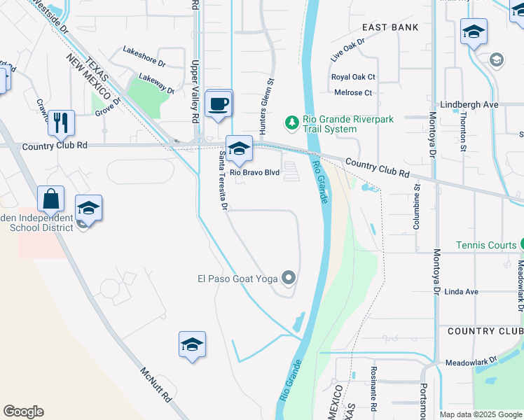 map of restaurants, bars, coffee shops, grocery stores, and more near Santa Teresita Drive in Santa Teresa