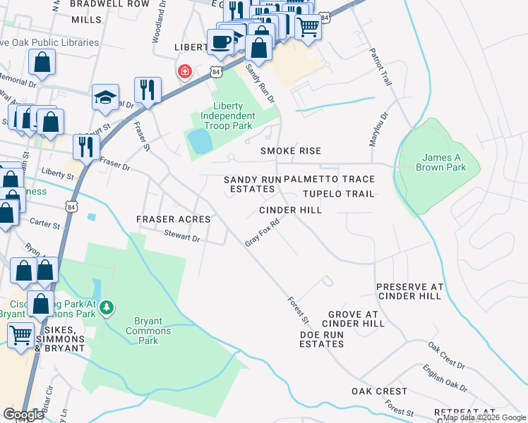 map of restaurants, bars, coffee shops, grocery stores, and more near 306 Liberty Oak Lane in Hinesville