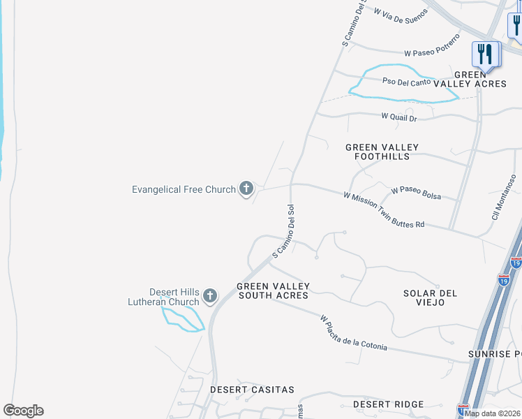 map of restaurants, bars, coffee shops, grocery stores, and more near 1041 West Mission Twin Buttes Road in Green Valley