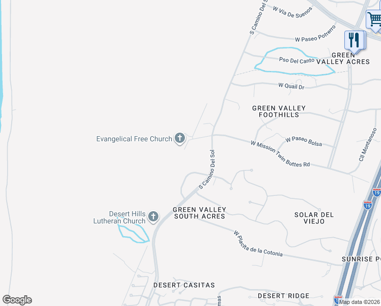map of restaurants, bars, coffee shops, grocery stores, and more near 1041 West Mission Twin Buttes Road in Green Valley