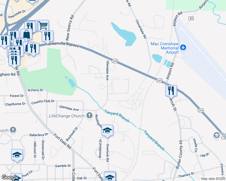 map of restaurants, bars, coffee shops, grocery stores, and more near 591 Glendale Avenue in Greenville