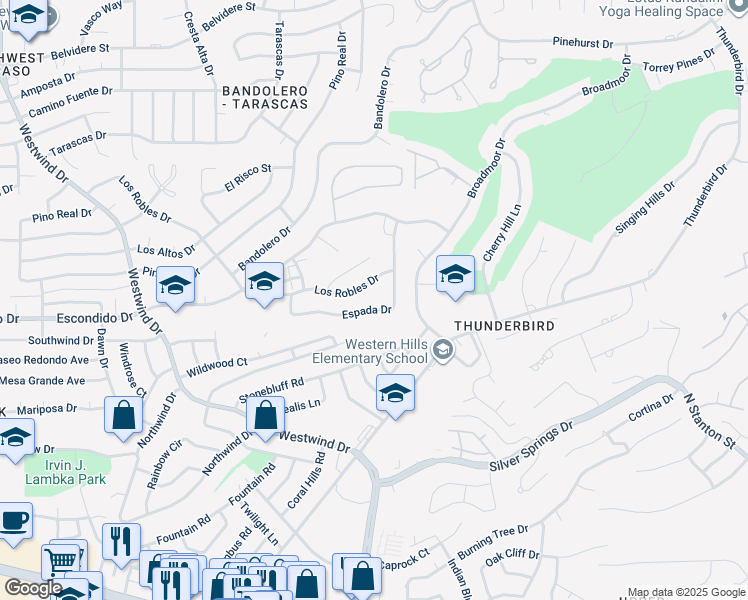 map of restaurants, bars, coffee shops, grocery stores, and more near 745C Espada Drive in El Paso