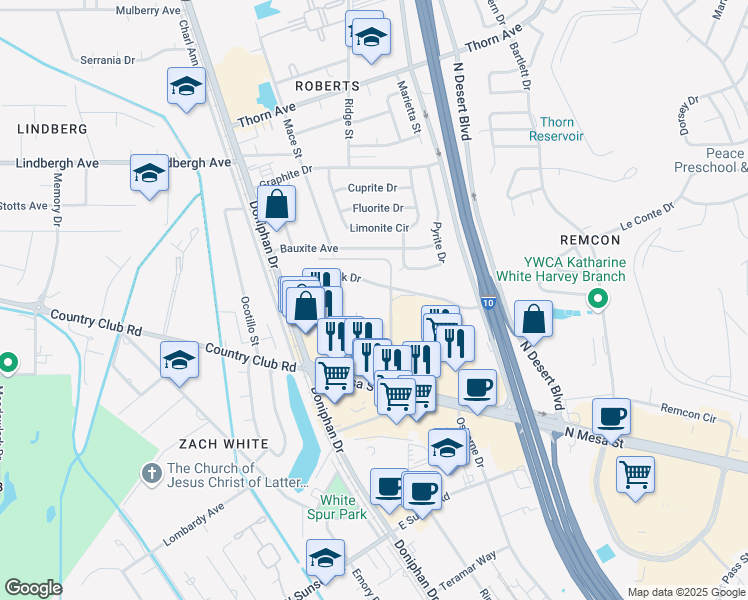 map of restaurants, bars, coffee shops, grocery stores, and more near 260 McClintock Drive in El Paso