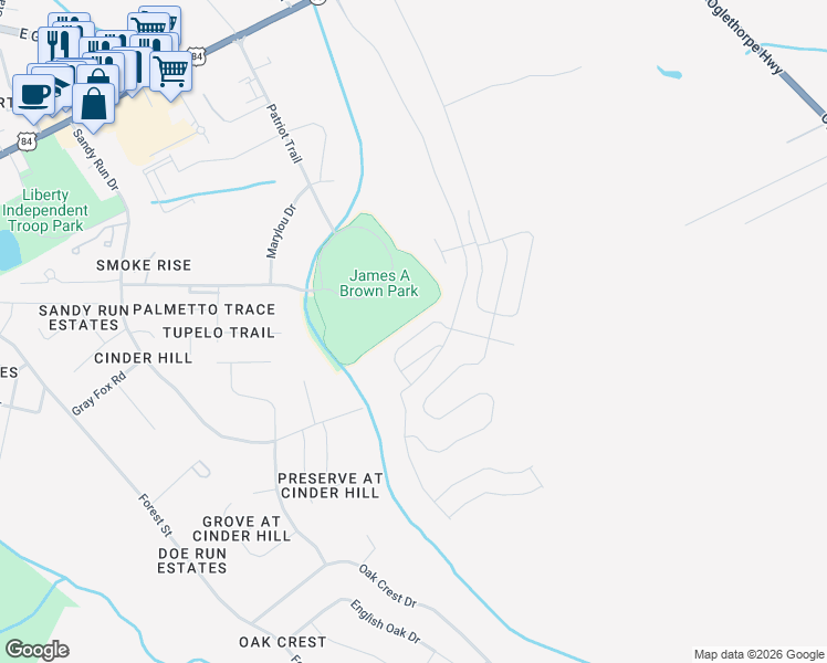 map of restaurants, bars, coffee shops, grocery stores, and more near 800 Tupelo Trail in Hinesville