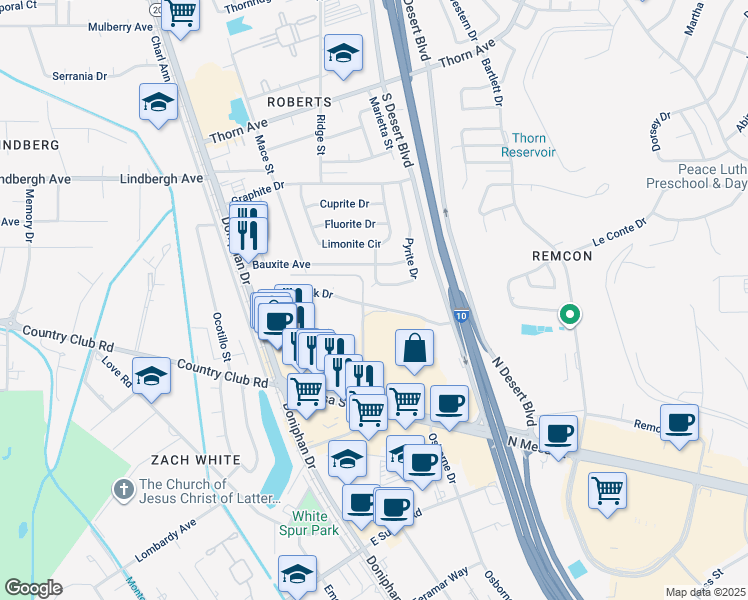 map of restaurants, bars, coffee shops, grocery stores, and more near 329 Pyrite Drive in El Paso