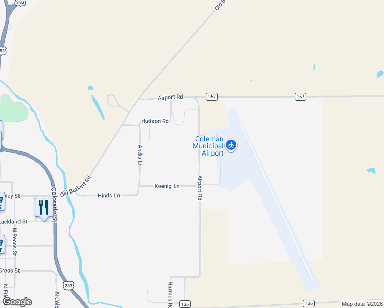 map of restaurants, bars, coffee shops, grocery stores, and more near 620 Airport Road in Coleman