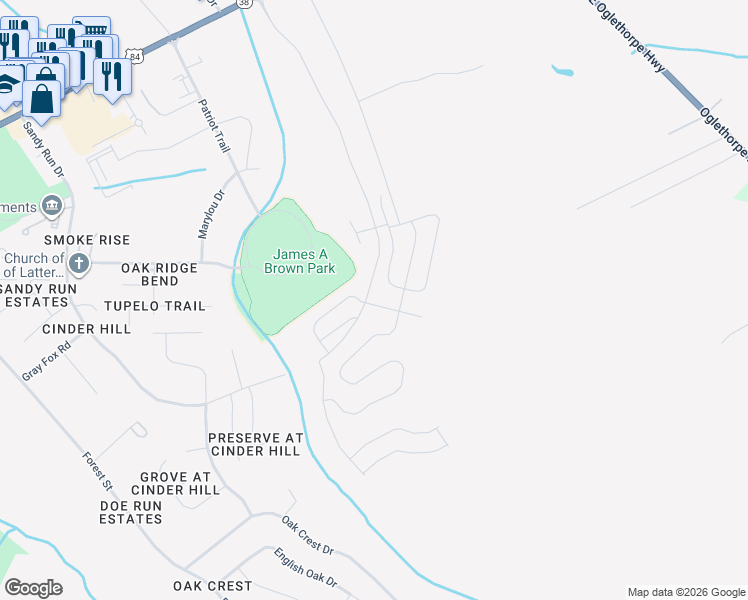map of restaurants, bars, coffee shops, grocery stores, and more near 800 Tupelo Trail in Hinesville