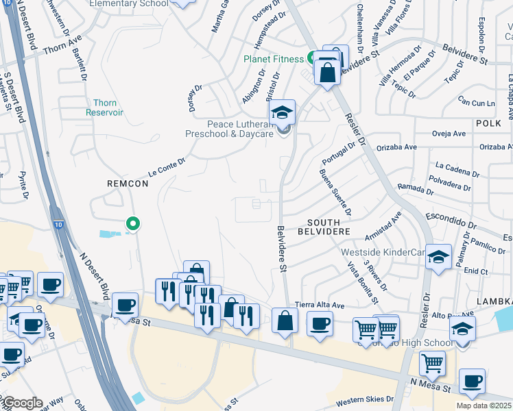 map of restaurants, bars, coffee shops, grocery stores, and more near 7303 Good Samaritan Court in El Paso