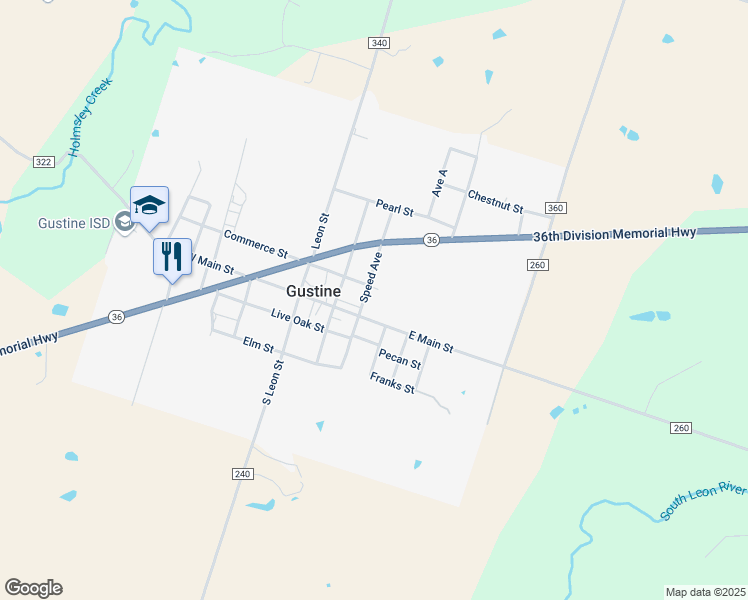map of restaurants, bars, coffee shops, grocery stores, and more near 109 North Speed Street in Gustine