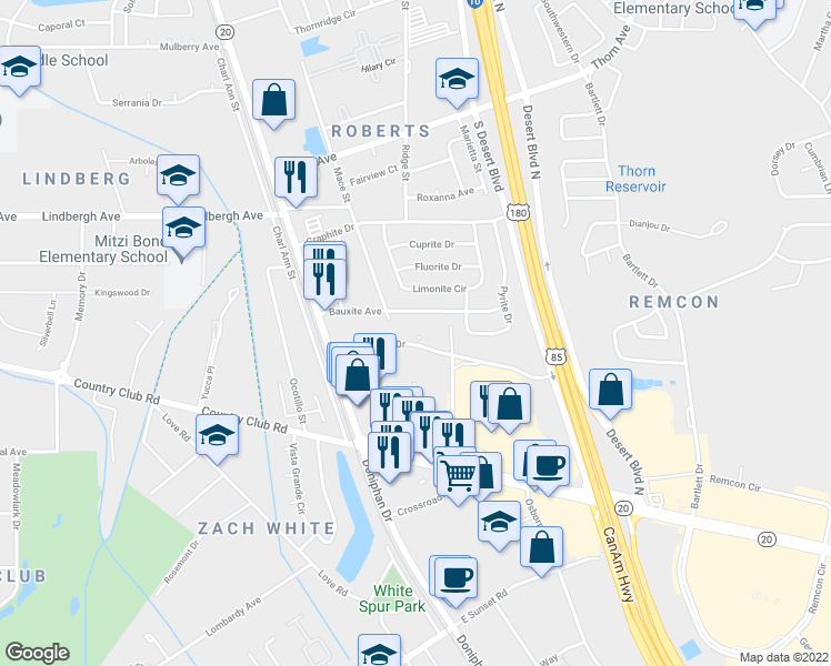 map of restaurants, bars, coffee shops, grocery stores, and more near 225 McClintock Drive in El Paso