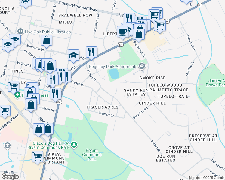 map of restaurants, bars, coffee shops, grocery stores, and more near 503 Heritage Drive in Hinesville
