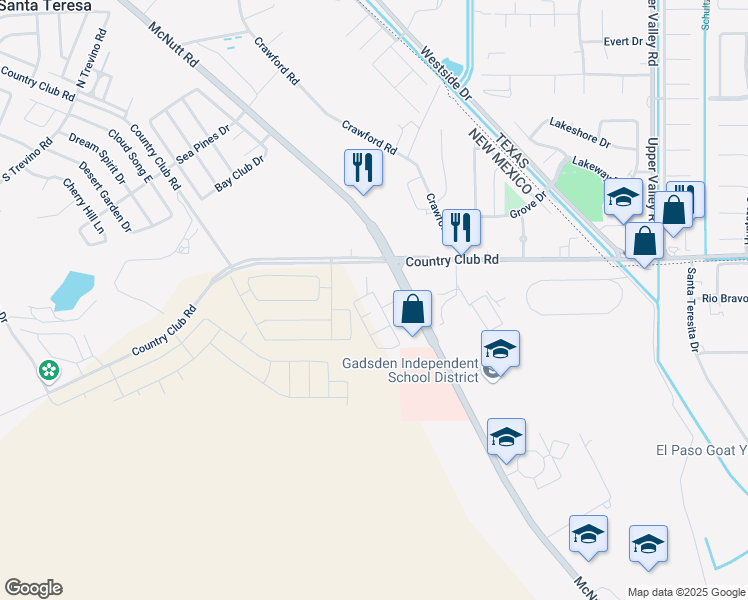 map of restaurants, bars, coffee shops, grocery stores, and more near 5165-5193 McNutt Road in Sunland Park