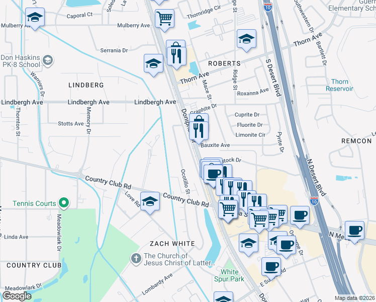 map of restaurants, bars, coffee shops, grocery stores, and more near 5053 Charl Ann Street in El Paso