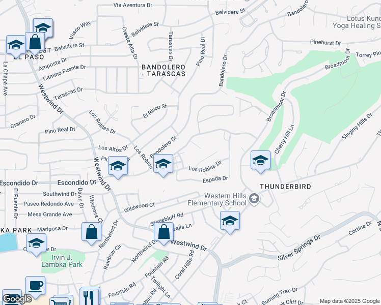 map of restaurants, bars, coffee shops, grocery stores, and more near 6255 Escondido Drive in El Paso