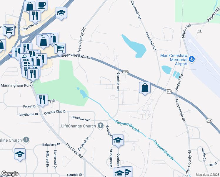 map of restaurants, bars, coffee shops, grocery stores, and more near 790 Hardscramble Road in Greenville