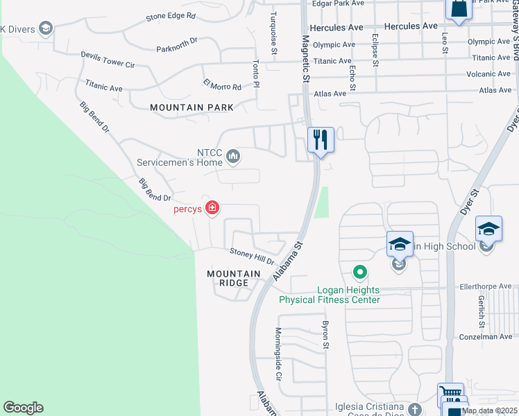 map of restaurants, bars, coffee shops, grocery stores, and more near 3257 Mountain Walk Drive in El Paso