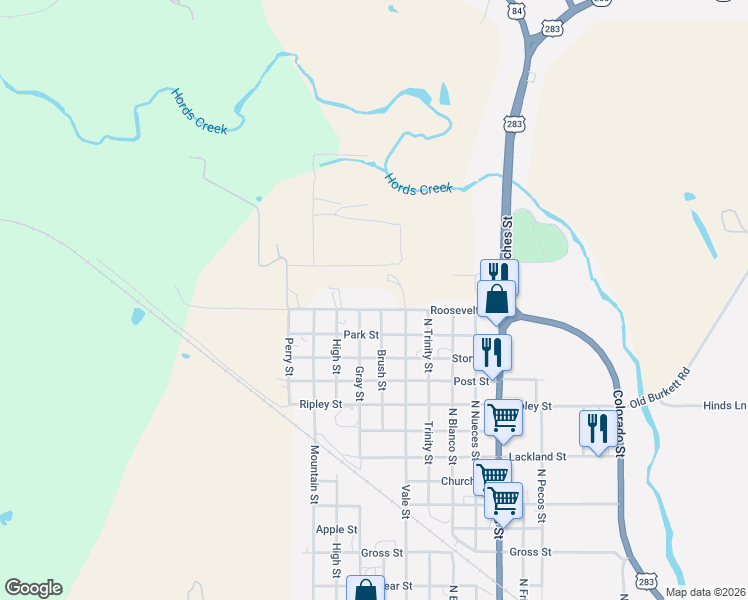 map of restaurants, bars, coffee shops, grocery stores, and more near 1512 Brush Street in Coleman