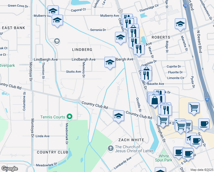 map of restaurants, bars, coffee shops, grocery stores, and more near 5140 Camino De La Vista Drive in El Paso