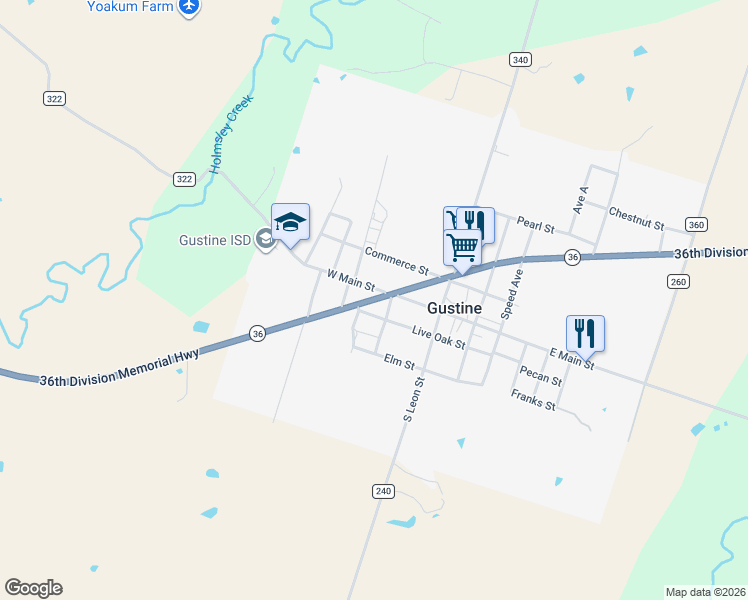 map of restaurants, bars, coffee shops, grocery stores, and more near 102 Harrison Street in Gustine