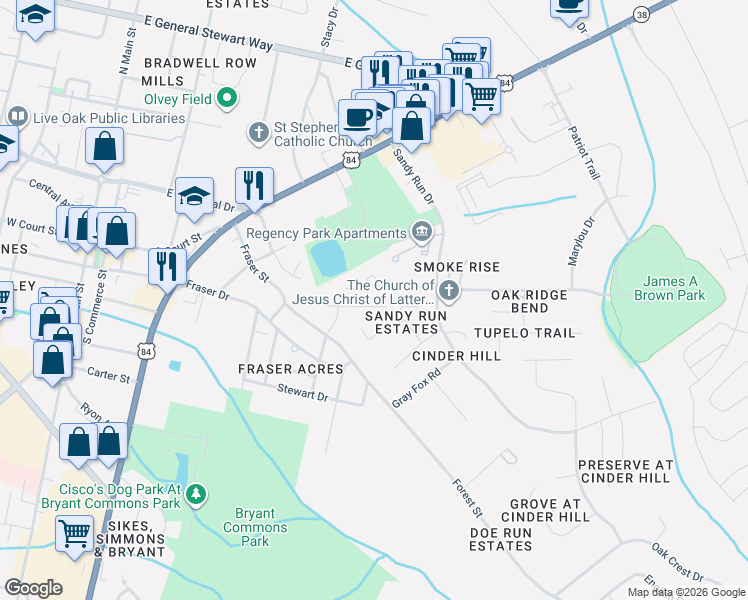 map of restaurants, bars, coffee shops, grocery stores, and more near 607 Heritage Drive in Hinesville