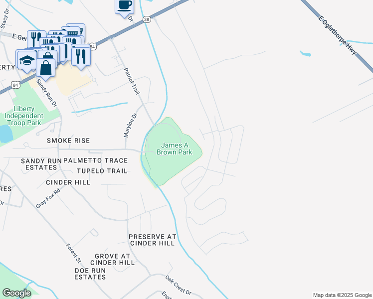 map of restaurants, bars, coffee shops, grocery stores, and more near 800 Tupelo Trail in Hinesville