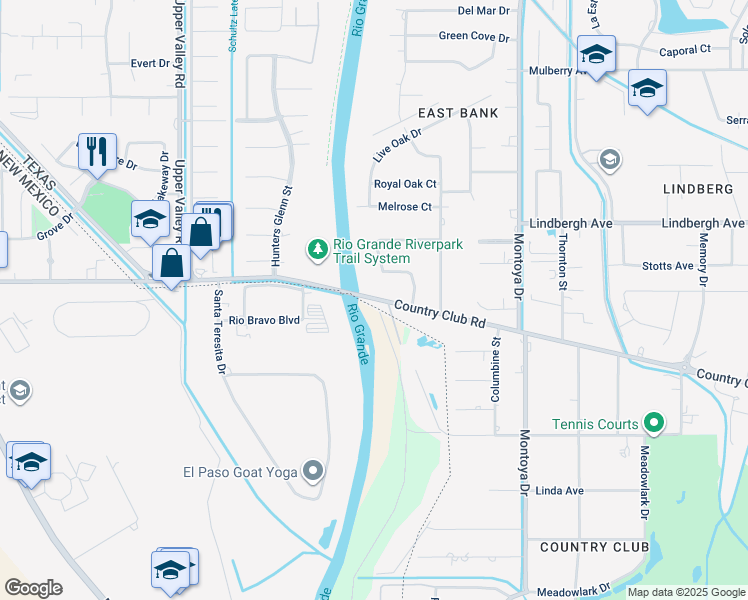 map of restaurants, bars, coffee shops, grocery stores, and more near 5125 Willow Creek Drive in El Paso