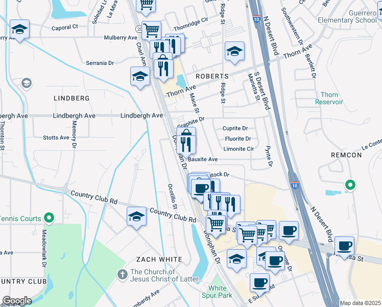 map of restaurants, bars, coffee shops, grocery stores, and more near 5135 Chromite Street in El Paso