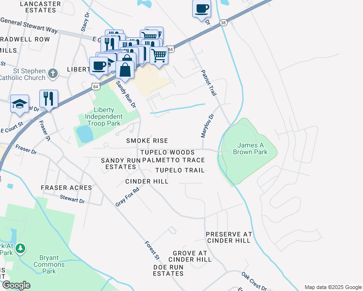 map of restaurants, bars, coffee shops, grocery stores, and more near 750 Tupelo Trail in Hinesville