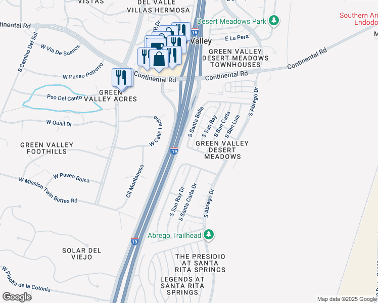 map of restaurants, bars, coffee shops, grocery stores, and more near 2 East Santa Inez in Green Valley