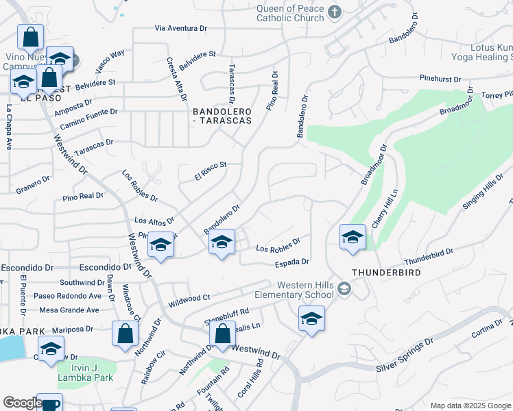 map of restaurants, bars, coffee shops, grocery stores, and more near 6212 Escondido Drive in El Paso