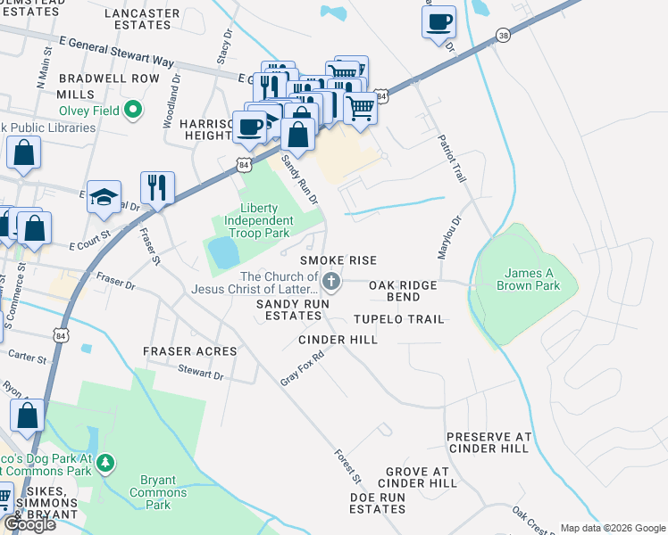 map of restaurants, bars, coffee shops, grocery stores, and more near 601 Tupelo Trail in Hinesville