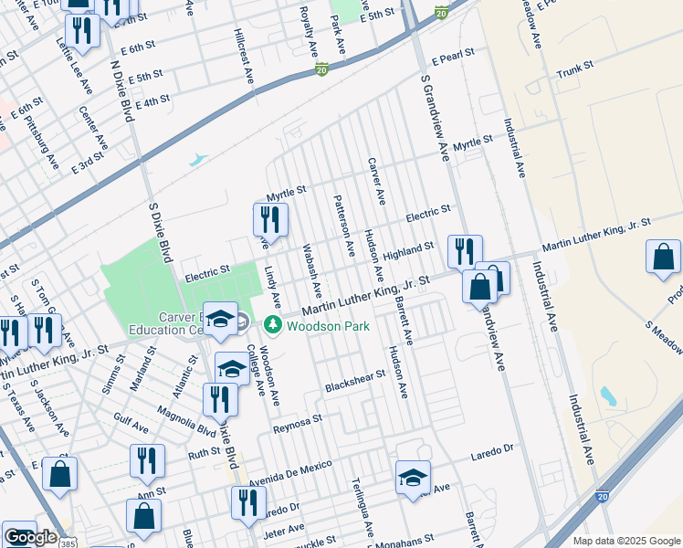 map of restaurants, bars, coffee shops, grocery stores, and more near 501 Fitch Avenue in Odessa