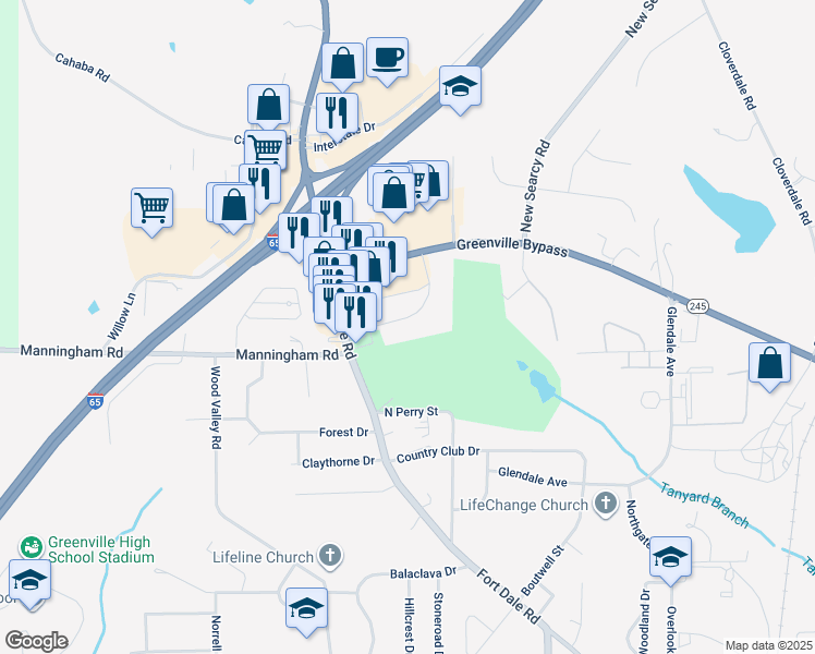 map of restaurants, bars, coffee shops, grocery stores, and more near 270 Executive Drive in Greenville