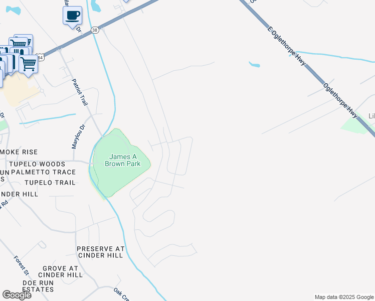 map of restaurants, bars, coffee shops, grocery stores, and more near Perlieu Court in Hinesville