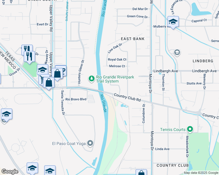map of restaurants, bars, coffee shops, grocery stores, and more near 5125 Willow Creek Drive in El Paso