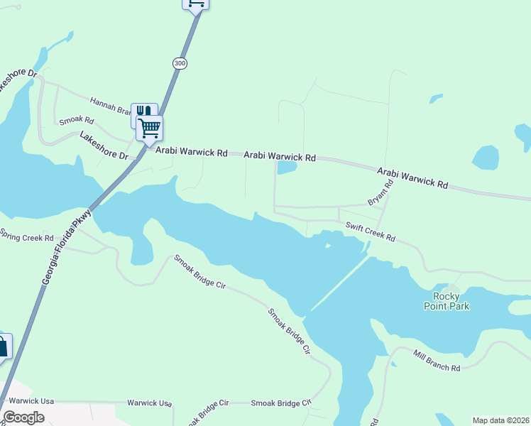 map of restaurants, bars, coffee shops, grocery stores, and more near 134 Swift Creek Road in Cordele