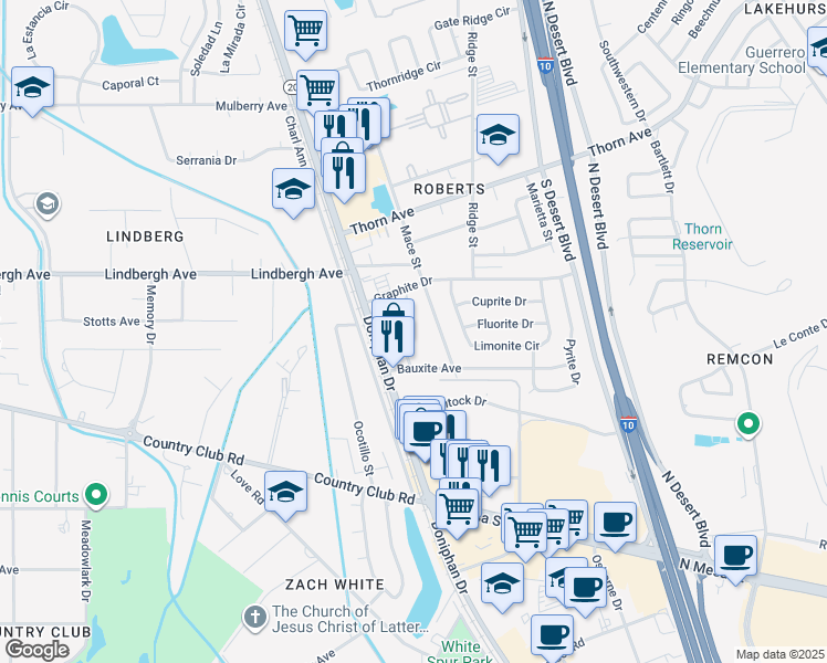 map of restaurants, bars, coffee shops, grocery stores, and more near 5130 Chromite Street in El Paso