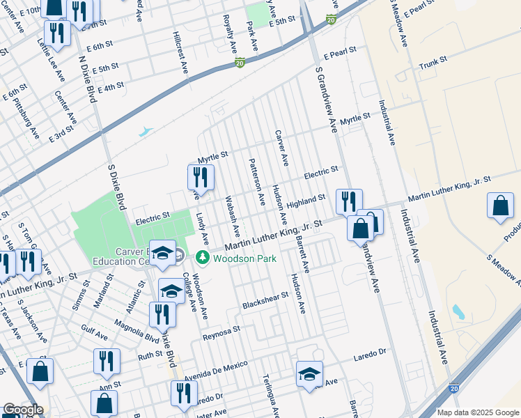 map of restaurants, bars, coffee shops, grocery stores, and more near 501 Fitch Avenue in Odessa